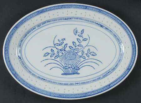 Rice Flower 14" Oval Serving Platter by Tienshan