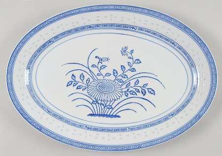 Rice Flower 16" Oval Serving Platter by Tienshan