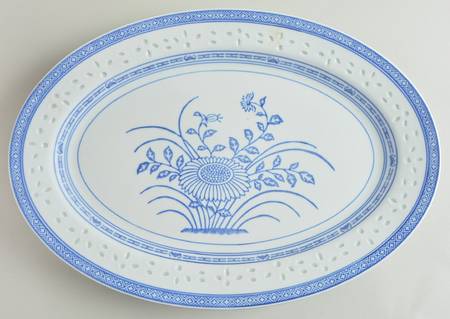 Rice Flower 15" Oval Serving Platter by Tienshan