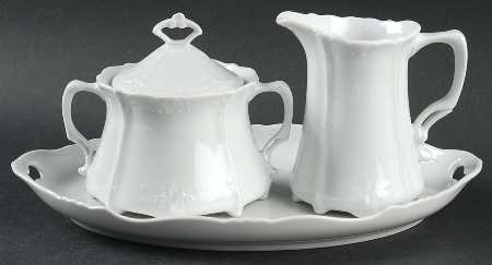 Baronesse White Creamer & Sugar with Lid & Tray Set