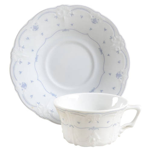 Fleur De Lis Blue Flat Continental Cup & Saucer Set