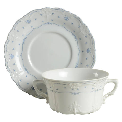 Fleur De Lis Blue Flat Cream Soup Bowl & Saucer Set