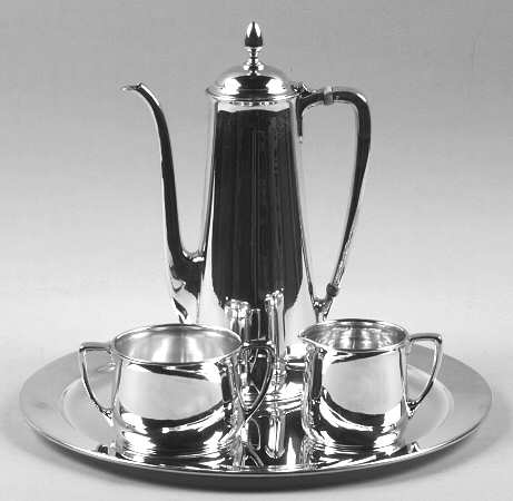 Sterling Hollowware 4-Piece Sterling Demi Set with CR, SU, Tray