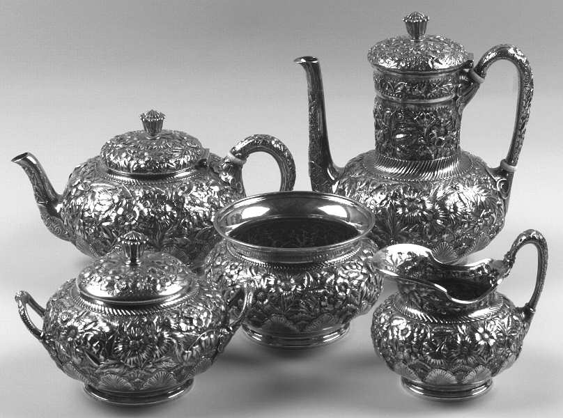 1892 (Sterling, Hollowware) 5 Piece Tea Set (SCP, STP, SCR, SSU, SWB)