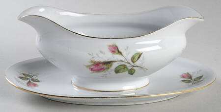 Moss Rose Gravy Boat with Attached Underplate