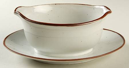 Earthstone Rust Brown Gravy Boat with Attached Underplate