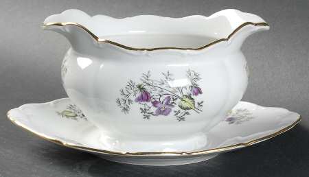 Spring Violet (Scroll Edge Only) Gravy Boat with Attached Underplate