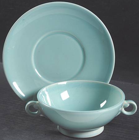 Luray Pastels Surf Green Footed Cream Soup Bowl & Saucer Set