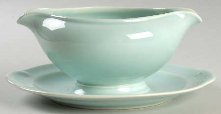 Luray Pastels Surf Green Gravy Boat with Attached Underplate