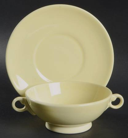 Luray Pastels Persian Cream Yellow Footed Cream Soup Bowl & Saucer Set