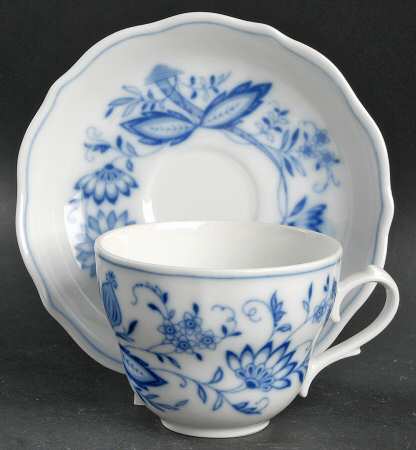 Blue Onion Flat Cup & Saucer Set