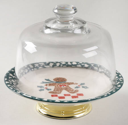 Gingerbread 6 1/2"-7 1/2" Footed Cheese Plate w/ Glass Dome HC