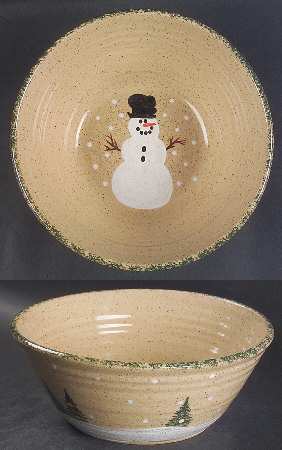 Snowman & Pines (Made in Mold) 9" Round Vegetable Bowl