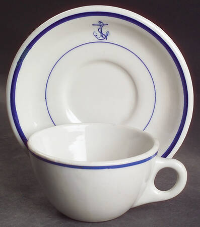 U S Navy Mess China Wardroom Officer Flat Cup & Saucer Set