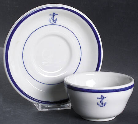 U S Navy Mess China Wardroom Officer Bouillon/Open Sugar w/No Handle & Saucer