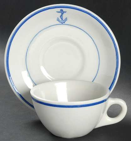 U S Navy Mess China Wardroom Officer Flat Cup & Saucer Set
