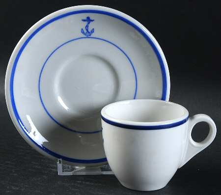 U S Navy Mess China Wardroom Officer Flat Demitasse Cup & Saucer Set