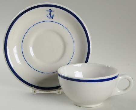 U S Navy Mess China Wardroom Officer Flat Cup & Saucer Set