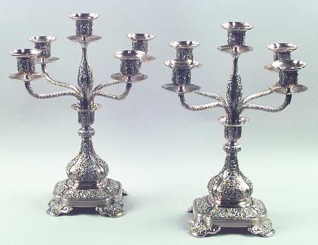 Silverplate Hollowware Pair of Large Plated 5-Light Candelabra