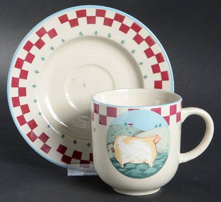 Folk Art Flat Cup & Saucer Set