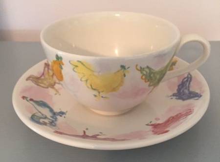 Rooster Flat Cup & Saucer Set