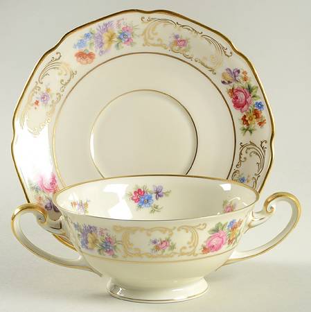 Wettin (Scalloped) Footed Cream Soup Bowl & Saucer Set