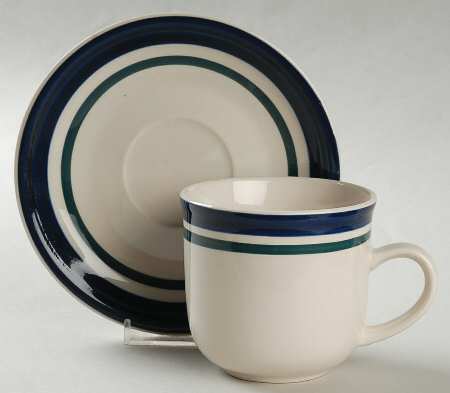 Kitchen Basics Cobalt Green (Wide Band) Flat Cup & Saucer Set