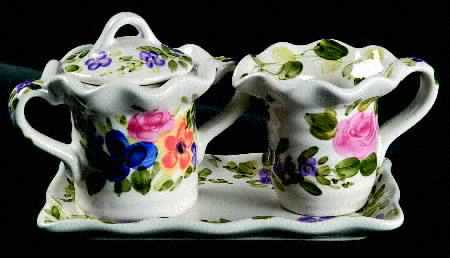 Mariam's Garden Creamer & Sugar with Lid & Tray Set