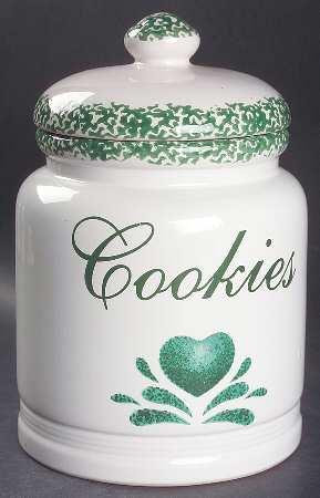 Hearts Green Cookie Jar & Lid