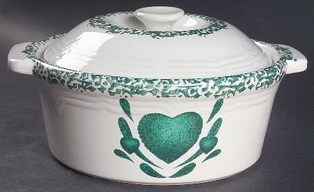 Hearts Green 2 Qt Round Covered Casserole