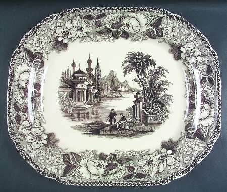 Brown Transferware 17" Oval Serving Platter by Two's Company