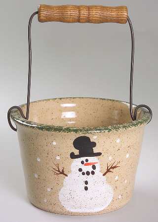 Traditional Snowman (Made in Mold) Crock-Bail/Open 4" with Handle