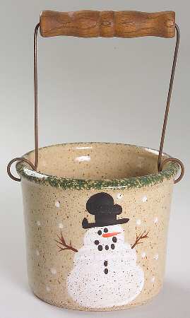 Traditional Snowman (Made in Mold) Crock-Bail/Open 3" with Handle