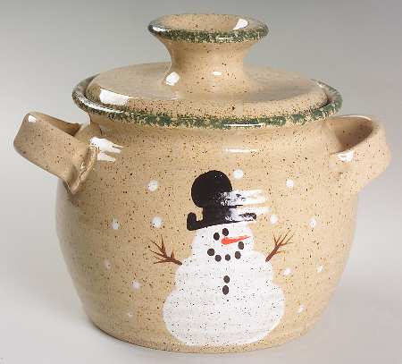 Traditional Snowman (Made in Mold) Bean Pot & Lid
