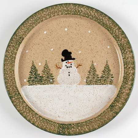 Snowman & Pines (Hand Thrown) 11" Chop Plate (Round Platter) by Three Rivers