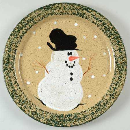 Snowman & Pines (Hand Thrown) 12" Chop Plate (Round Platter) by Three Rivers