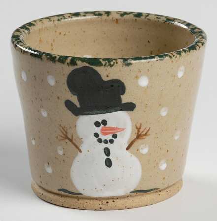 Snowman & Pines (Hand Thrown) Votive Candleholder by Three Rivers