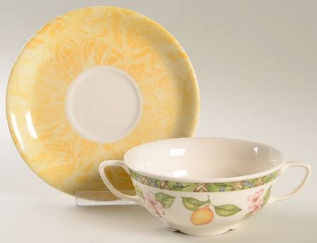 Full Fruits Flat Cream Soup Bowl & Saucer Set