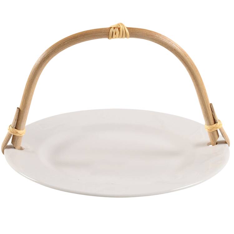 Seashells 5 3/8"-5 5/8" Bamboo Handled Serving Plate  HC