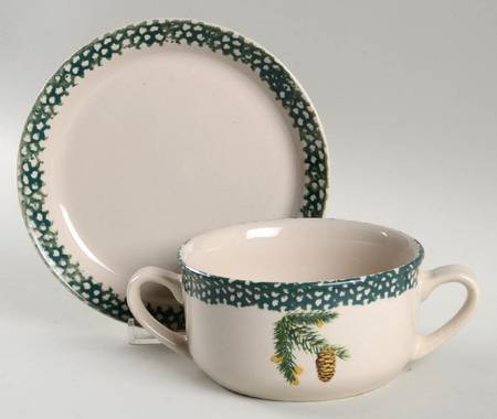 Evergreen Flat Cream Soup Bowl & Saucer Set