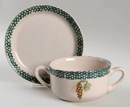 Evergreen Flat Cream Soup Bowl & Saucer Set
