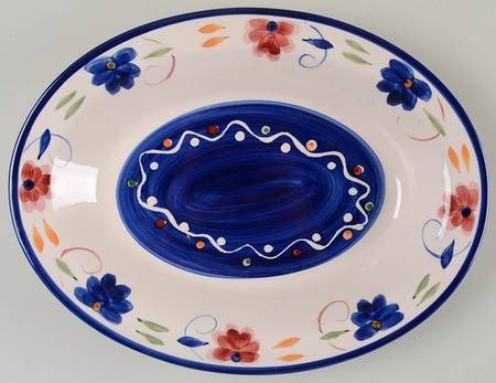 Floral Dots 14" Oval Vegetable Bowl