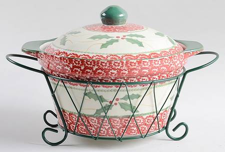 Old World Holiday 2 Qt Covered Casserole & Metal Stand