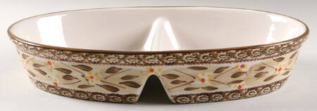Old World Brown 14" Oval Divided Baker