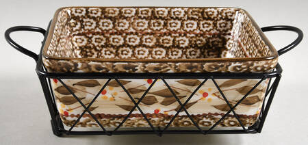 Old World Brown 7" Square Baker & Metal Stand