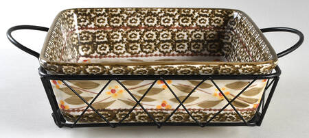 Old World Brown 8" Square Baker & Metal Stand