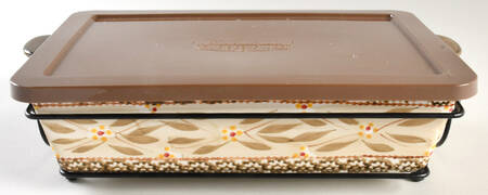 Old World Brown (4 Pc) 13" Rectangular. Baker (Baker, Lid, Trivet & Stand)