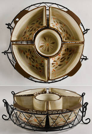 Old World Brown (6 Piece) Baker & Ramekins Set (Chip & Dip)