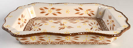 Old World Brown 15" Rectangular,Rimmed,Scalloped Baker