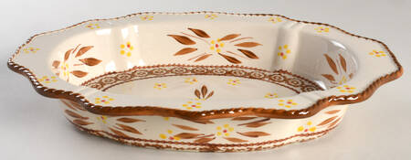 Old World Brown 13" Rimmed, Scalloped Oval Baker